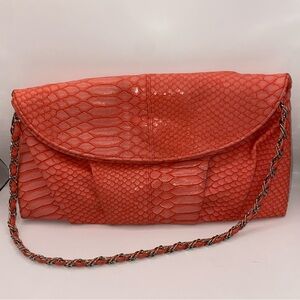 Kate Landry Vibrant Coral Textured Clutch with Chain